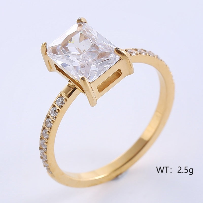 Classic Style Solid Color Stainless Steel Plating Inlay Zircon 24k Gold Plated Rose Gold Plated Rings