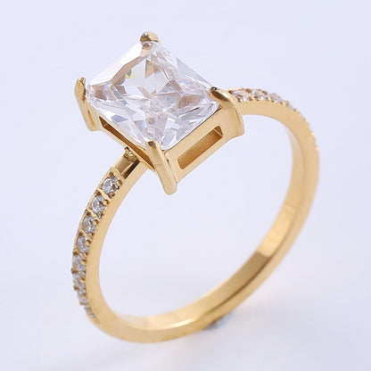 Classic Style Solid Color Stainless Steel Plating Inlay Zircon 24k Gold Plated Rose Gold Plated Rings