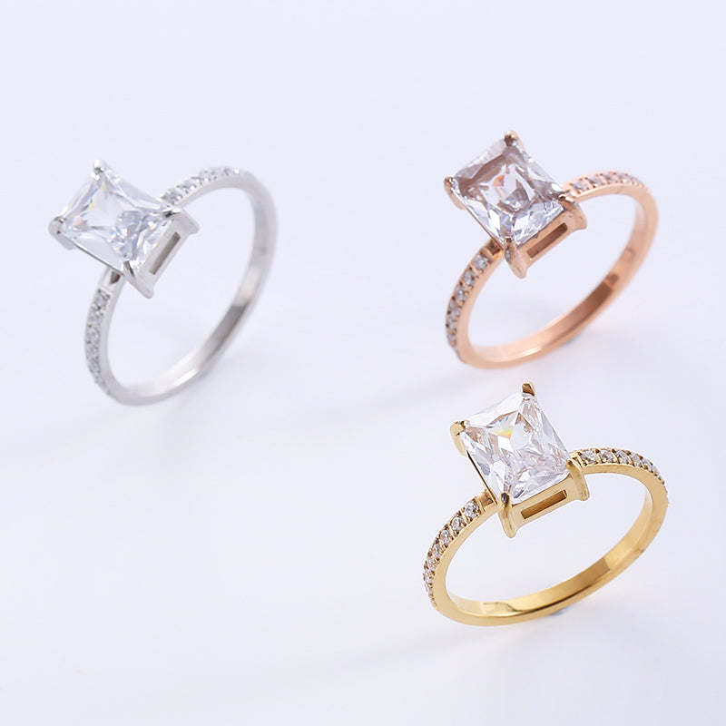 Classic Style Solid Color Stainless Steel Plating Inlay Zircon 24k Gold Plated Rose Gold Plated Rings