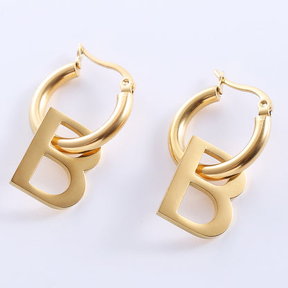 1 Pair Streetwear Letter Plating Inlay Stainless Steel Zircon 18k Gold Plated Rose Gold Plated Drop Earrings