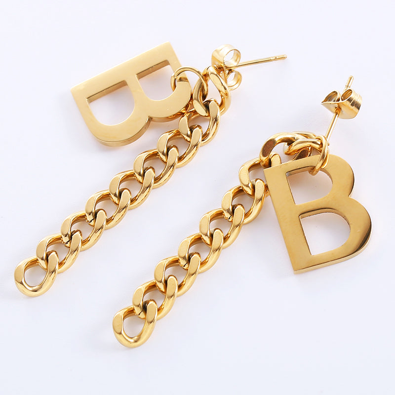 1 Pair Streetwear Letter Plating Inlay Stainless Steel Zircon 18k Gold Plated Rose Gold Plated Drop Earrings