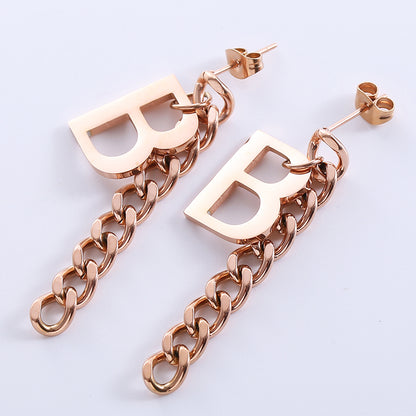 1 Pair Streetwear Letter Plating Inlay Stainless Steel Zircon 18k Gold Plated Rose Gold Plated Drop Earrings