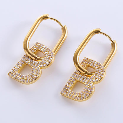 1 Pair Streetwear Letter Plating Inlay Stainless Steel Zircon 18k Gold Plated Rose Gold Plated Drop Earrings