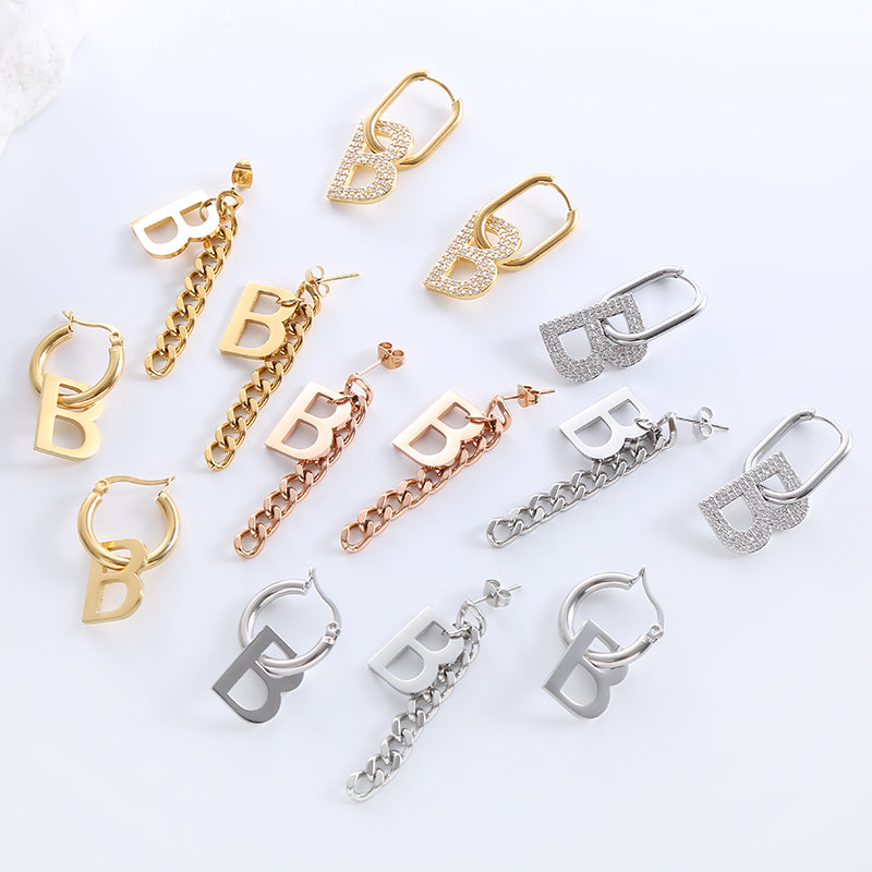 1 Pair Streetwear Letter Plating Inlay Stainless Steel Zircon 18k Gold Plated Rose Gold Plated Drop Earrings