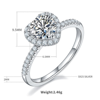 Elegant Classic Style Round Sterling Silver Plating Inlay Moissanite White Gold Plated Rings