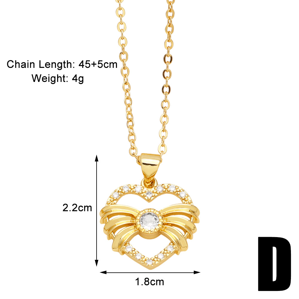 Elegant Simple Style Heart Shape Copper Plating Inlay Zircon 18k Gold Plated Pendant Necklace