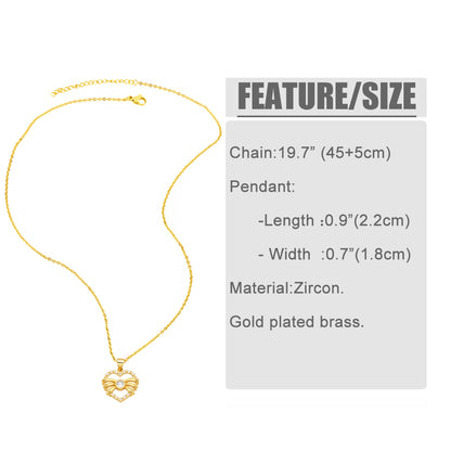 Elegant Simple Style Heart Shape Copper Plating Inlay Zircon 18k Gold Plated Pendant Necklace