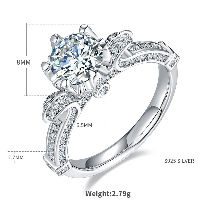 Elegant Classic Style Round Sterling Silver Plating Inlay Moissanite White Gold Plated Rings