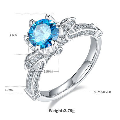 Elegant Classic Style Round Sterling Silver Plating Inlay Moissanite White Gold Plated Rings