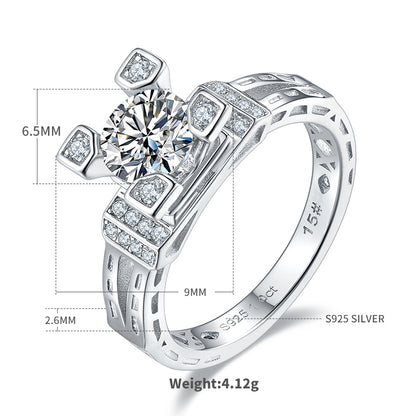 Elegant Classic Style Round Sterling Silver Plating Inlay Moissanite White Gold Plated Rings