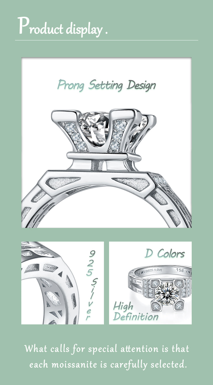 Elegant Classic Style Round Sterling Silver Plating Inlay Moissanite White Gold Plated Rings