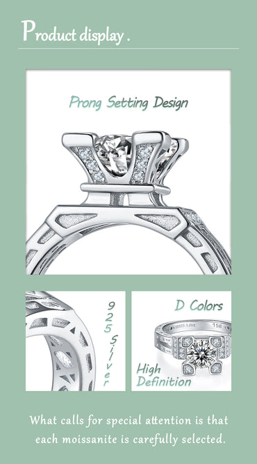 Elegant Classic Style Round Sterling Silver Plating Inlay Moissanite White Gold Plated Rings