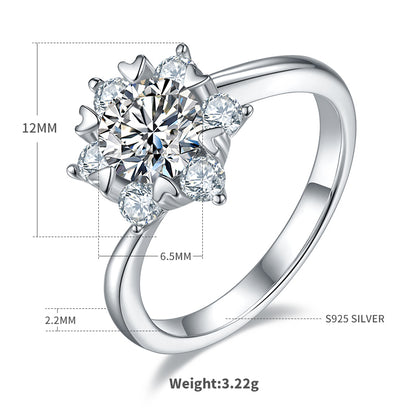 Elegant Classic Style Round Sterling Silver Plating Inlay Moissanite White Gold Plated Rings