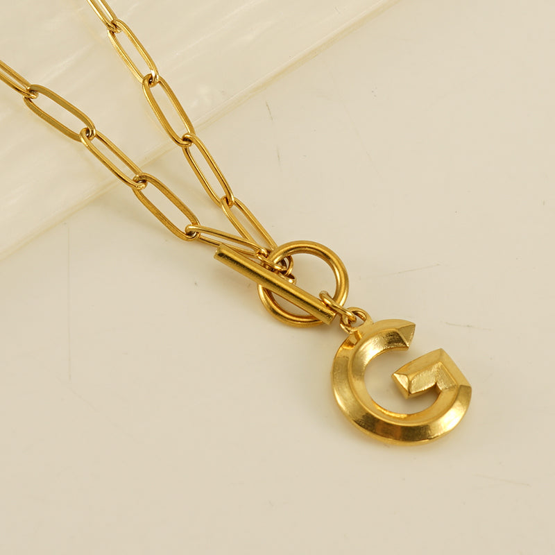 Fashion Letter Titanium Steel Pendant Necklace Polishing Gold Plated Stainless Steel Necklaces