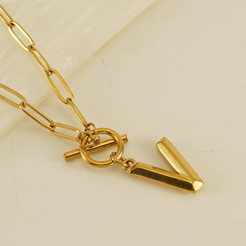 Fashion Letter Titanium Steel Pendant Necklace Polishing Gold Plated Stainless Steel Necklaces