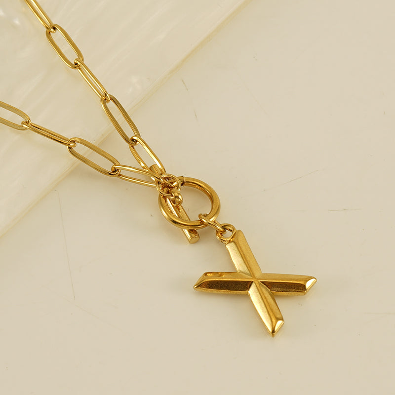 Fashion Letter Titanium Steel Pendant Necklace Polishing Gold Plated Stainless Steel Necklaces