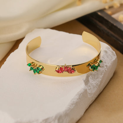 Simple Style Commute Solid Color Copper Plating Inlay Zircon 18k Gold Plated Bangle