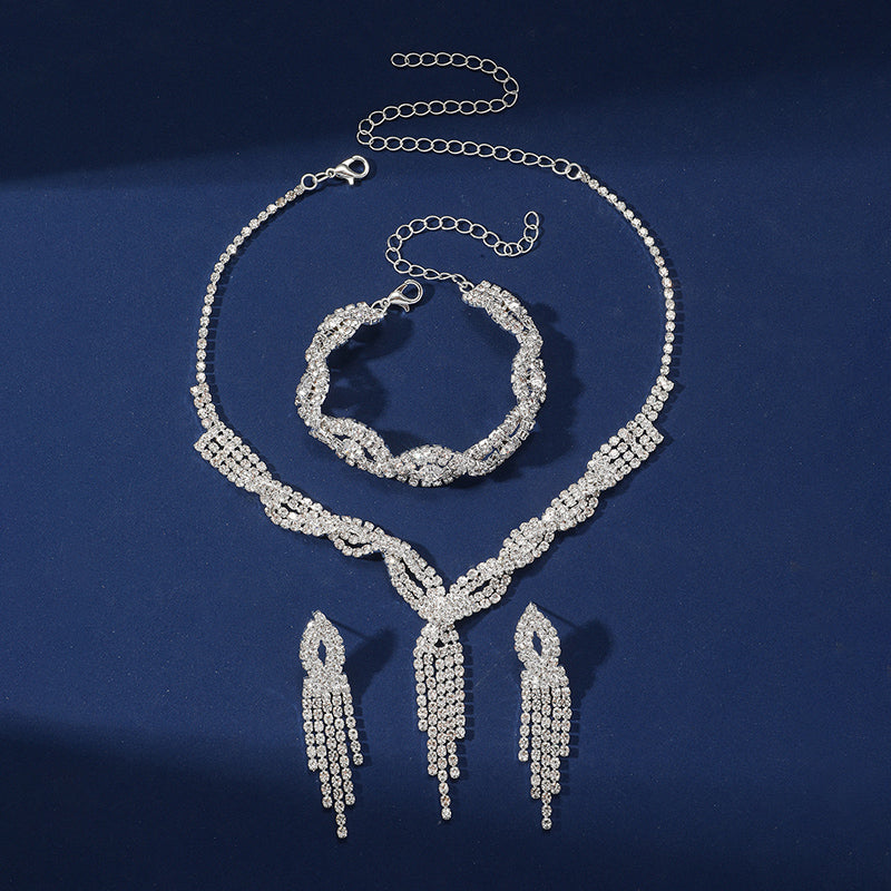 Elegant Romantic Solid Color Alloy Plating Inlay Rhinestones Silver Plated Unisex Jewelry Set