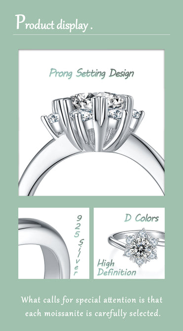 Elegant Classic Style Round Sterling Silver Plating Inlay Moissanite White Gold Plated Rings