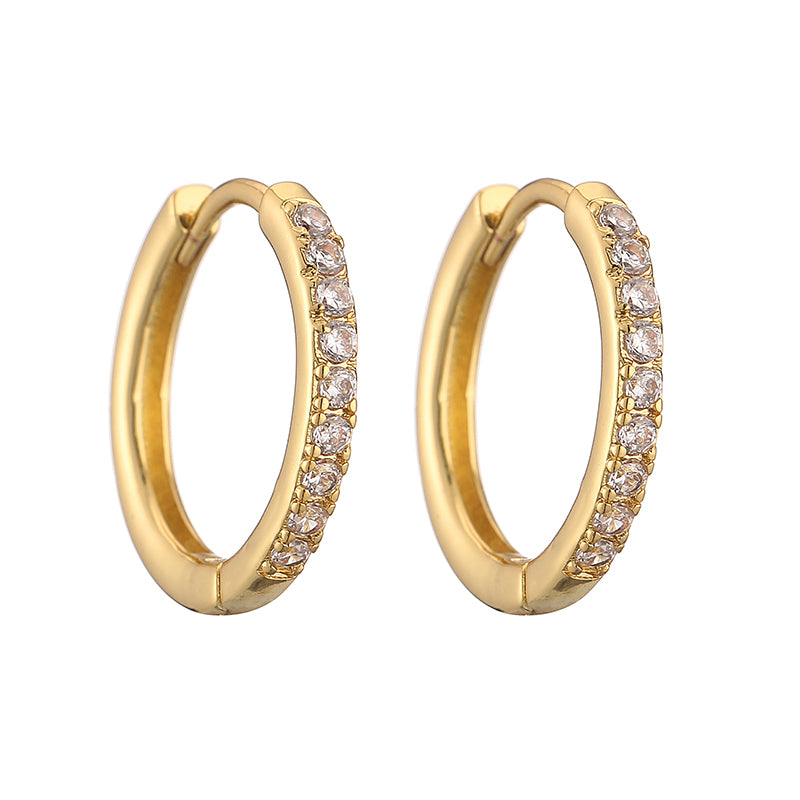 1 Pair Casual Simple Style Classic Style Round Plating Inlay Copper Zircon 18k Gold Plated Hoop Earrings