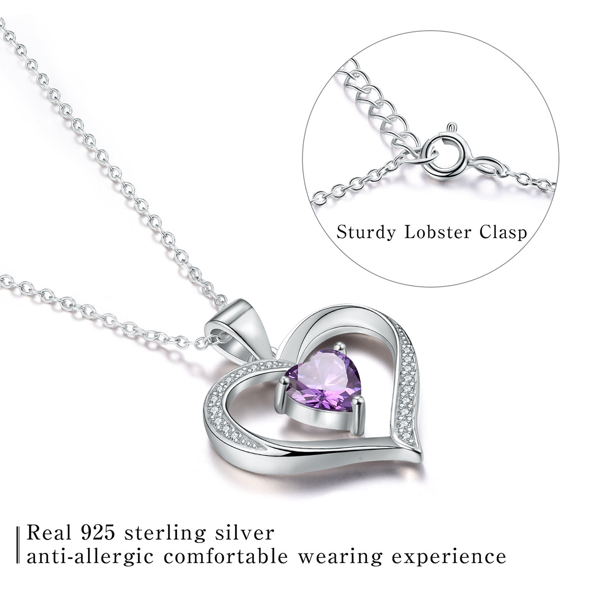 Elegant Heart Shape Sterling Silver Plating Inlay Zircon Pendant Necklace