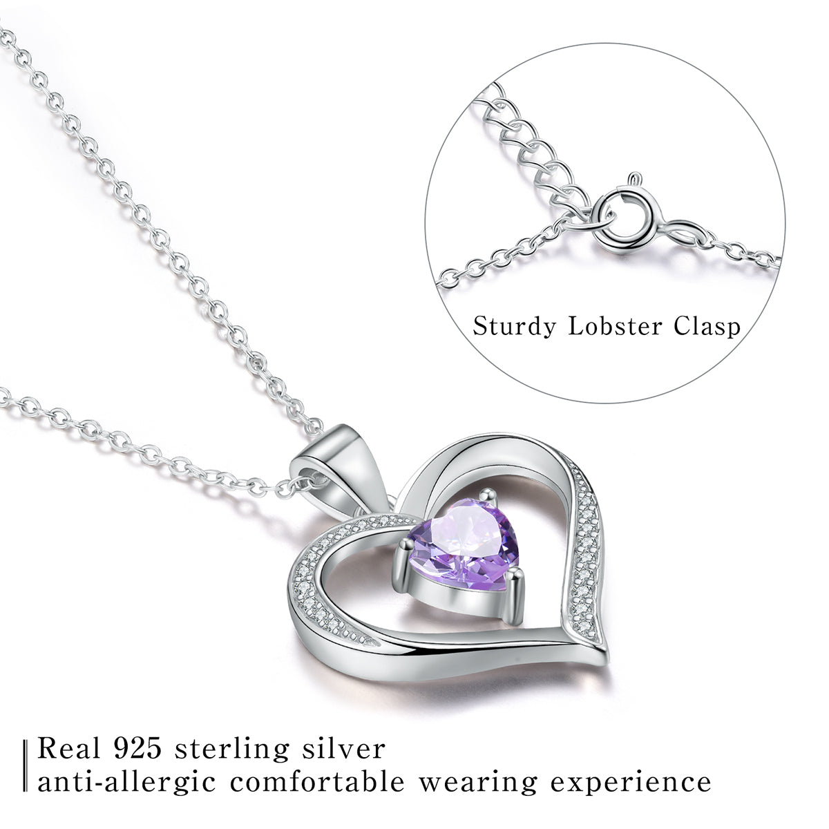 Elegant Heart Shape Sterling Silver Plating Inlay Zircon Pendant Necklace