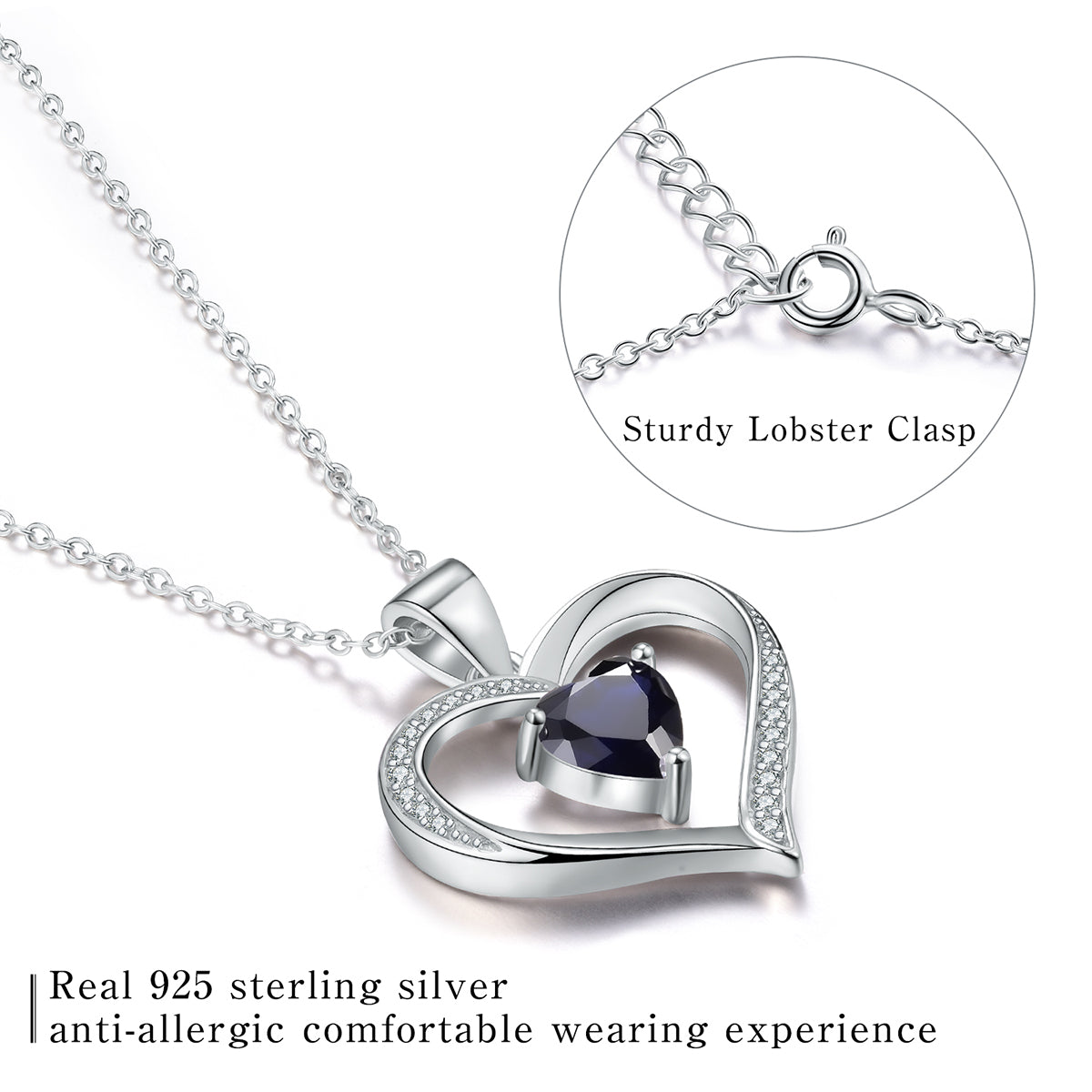 Elegant Heart Shape Sterling Silver Plating Inlay Zircon Pendant Necklace