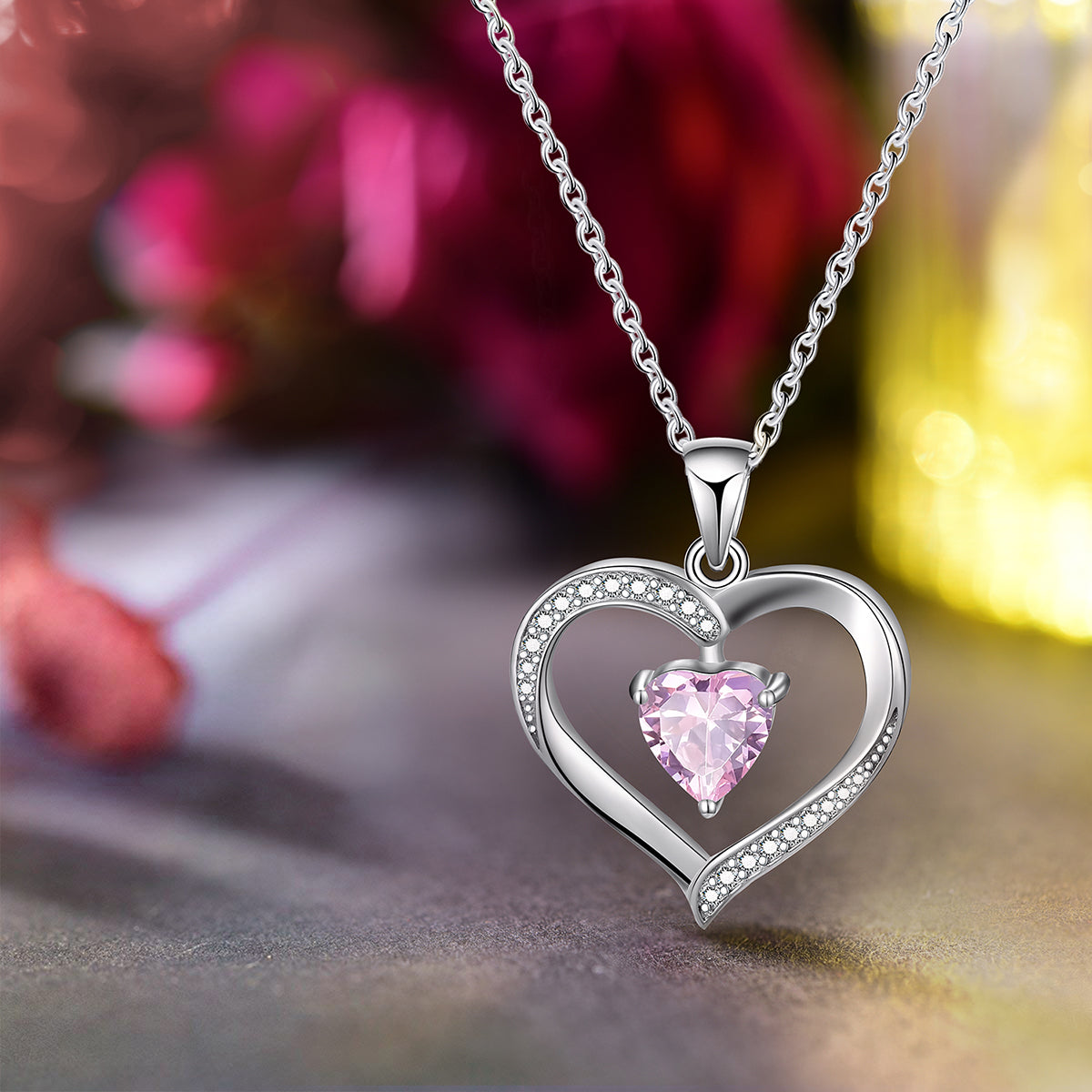 Elegant Heart Shape Sterling Silver Plating Inlay Zircon Pendant Necklace