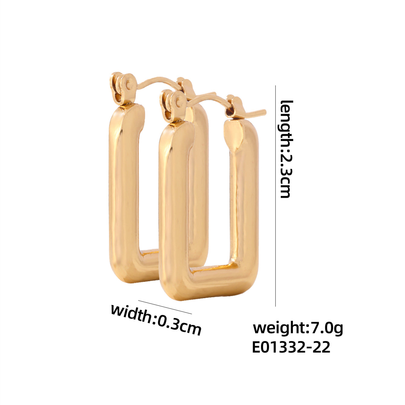 1 Pair Simple Style Round Rectangle Polishing Plating Stainless Steel Gold Plated Earrings