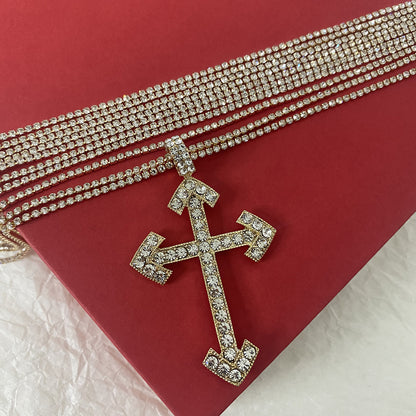 Ig Style Casual Vintage Style Cross Silver Plated Rhinestones Stainless Steel Alloy Glass Wholesale Pendant Necklace