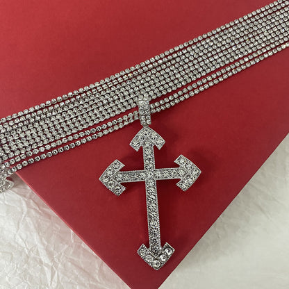 Ig Style Casual Vintage Style Cross Silver Plated Rhinestones Stainless Steel Alloy Glass Wholesale Pendant Necklace