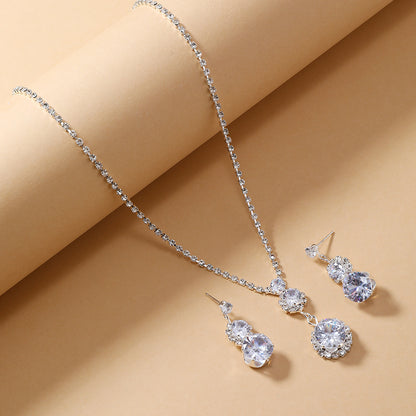 Elegant Luxurious Solid Color Alloy Plating Inlay Rhinestones Silver Plated Women's Jewelry Set