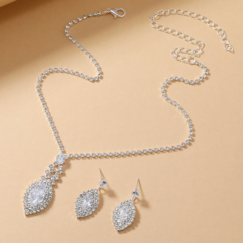 Elegant Luxurious Solid Color Alloy Plating Inlay Rhinestones Silver Plated Women's Jewelry Set