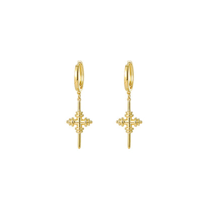 1 Pair Simple Style Cross Plating Copper Gold Plated Drop Earrings