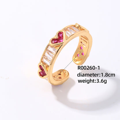 Simple Style Heart Shape Copper Plating Inlay Zircon White Gold Plated Gold Plated Open Rings