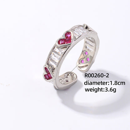 Simple Style Heart Shape Copper Plating Inlay Zircon White Gold Plated Gold Plated Open Rings