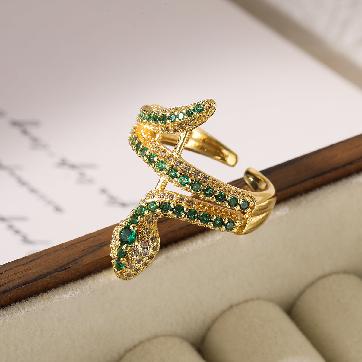 Simple Style Snake Copper Plating Inlay Zircon 18k Gold Plated Open Rings