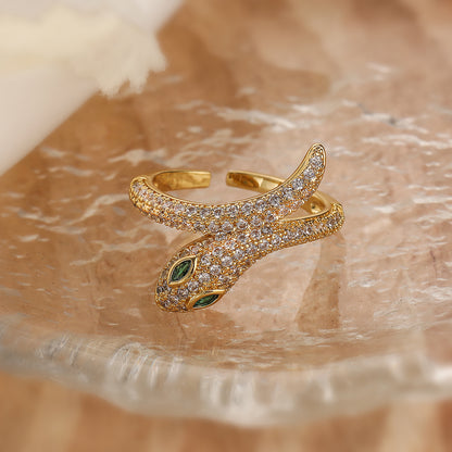 Simple Style Snake Copper Plating Inlay Zircon 18k Gold Plated Open Rings