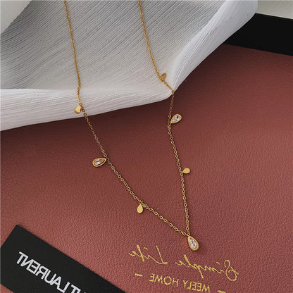 Fashion Triangle Square Water Droplets Titanium Steel Inlay Zircon Necklace 1 Piece