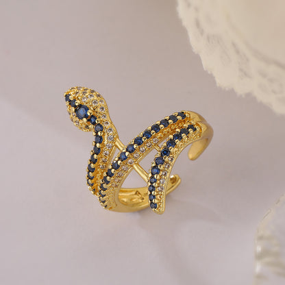 Simple Style Snake Copper Plating Inlay Zircon 18k Gold Plated Open Rings