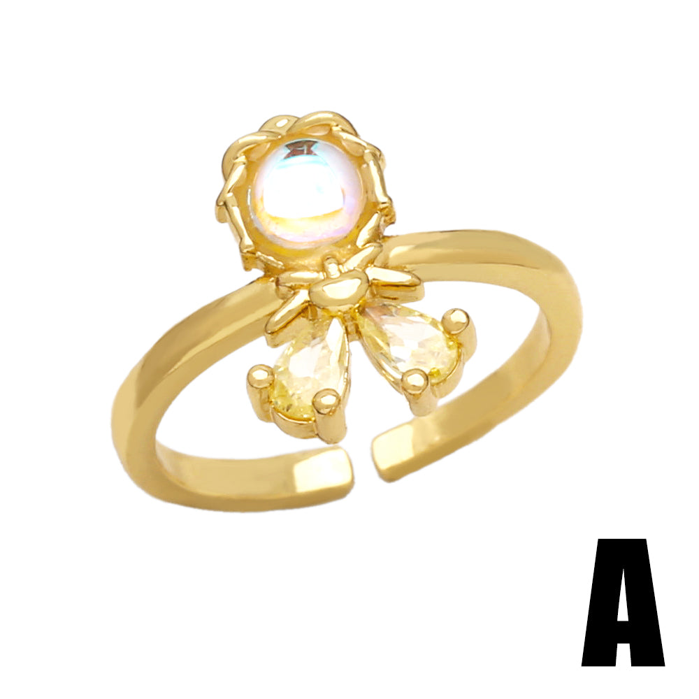 Simple Style Doll Copper Plating Inlay Zircon 18k Gold Plated Open Rings