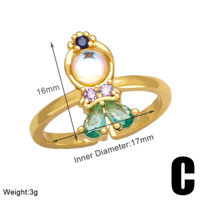 Simple Style Doll Copper Plating Inlay Zircon 18k Gold Plated Open Rings