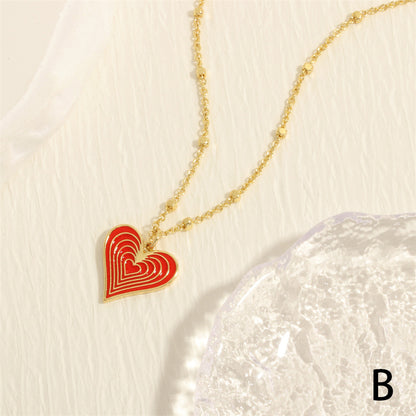 Simple Style Heart Shape Copper Enamel Plating 18k Gold Plated Pendant Necklace