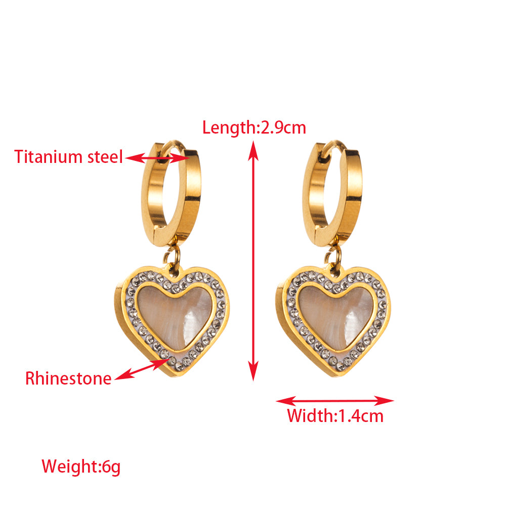 1 Pair Elegant Lady Leaf Round Heart Shape Inlay Titanium Steel Rhinestones Gold Plated Drop Earrings