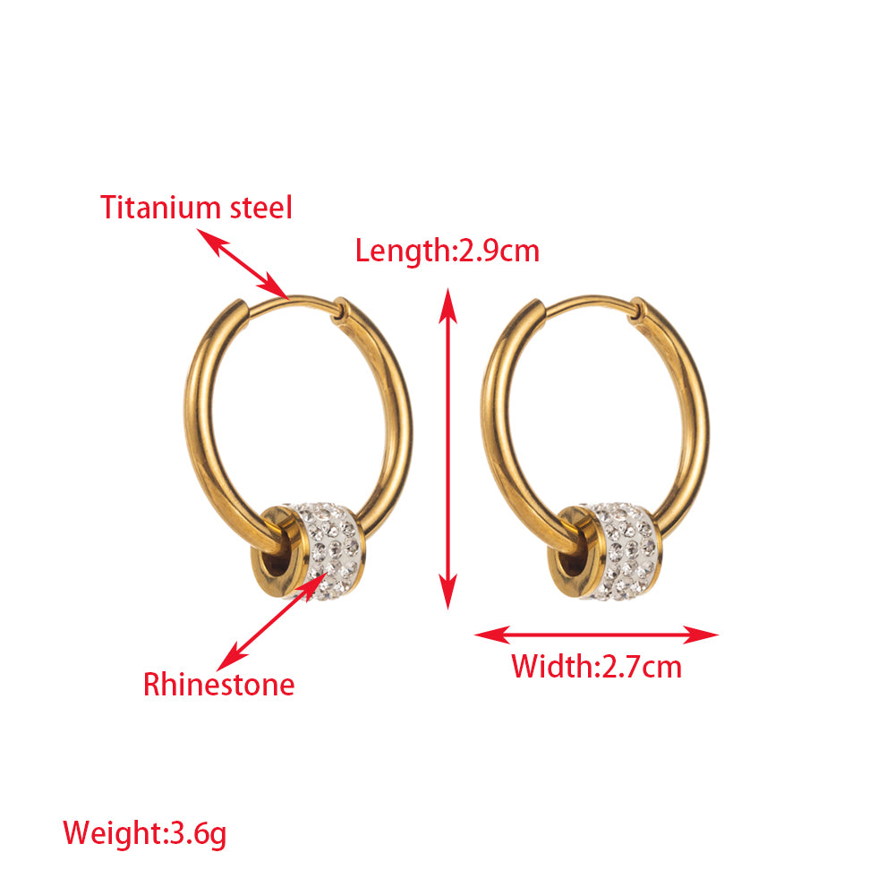 1 Pair Elegant Lady Leaf Round Heart Shape Inlay Titanium Steel Rhinestones Gold Plated Drop Earrings