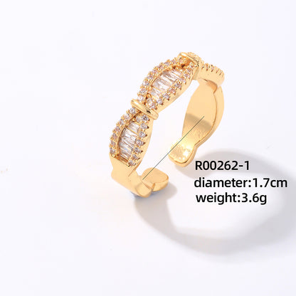 Elegant Korean Style Bow Knot Copper Plating Inlay Zircon White Gold Plated Gold Plated Rings