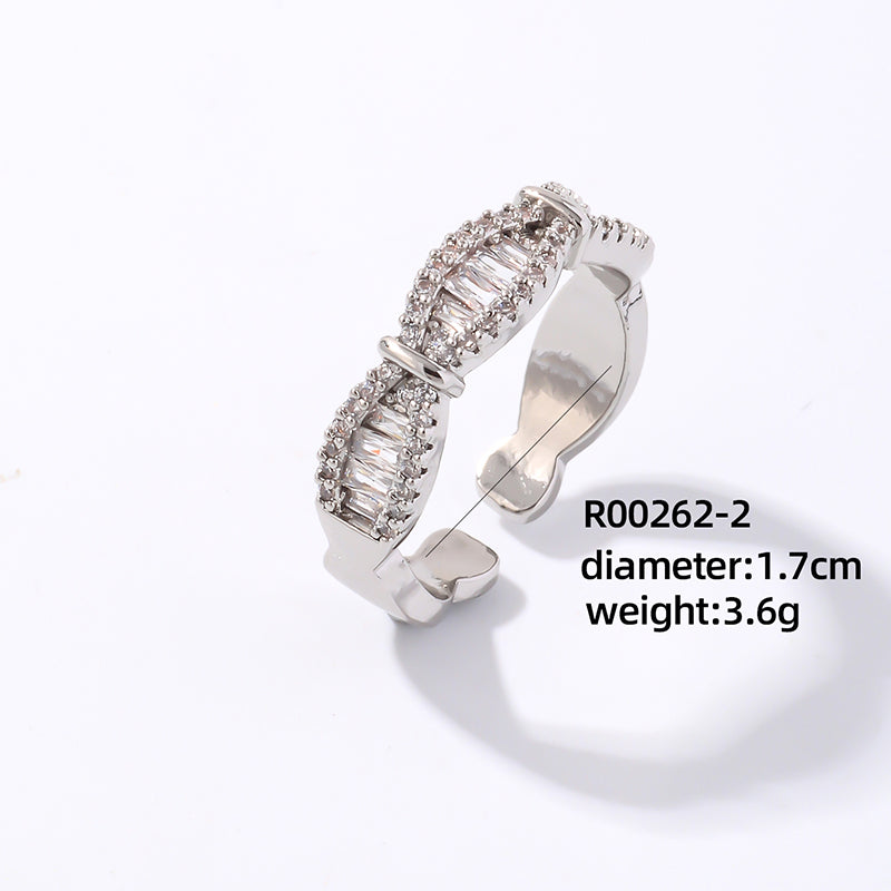 Elegant Korean Style Bow Knot Copper Plating Inlay Zircon White Gold Plated Gold Plated Rings