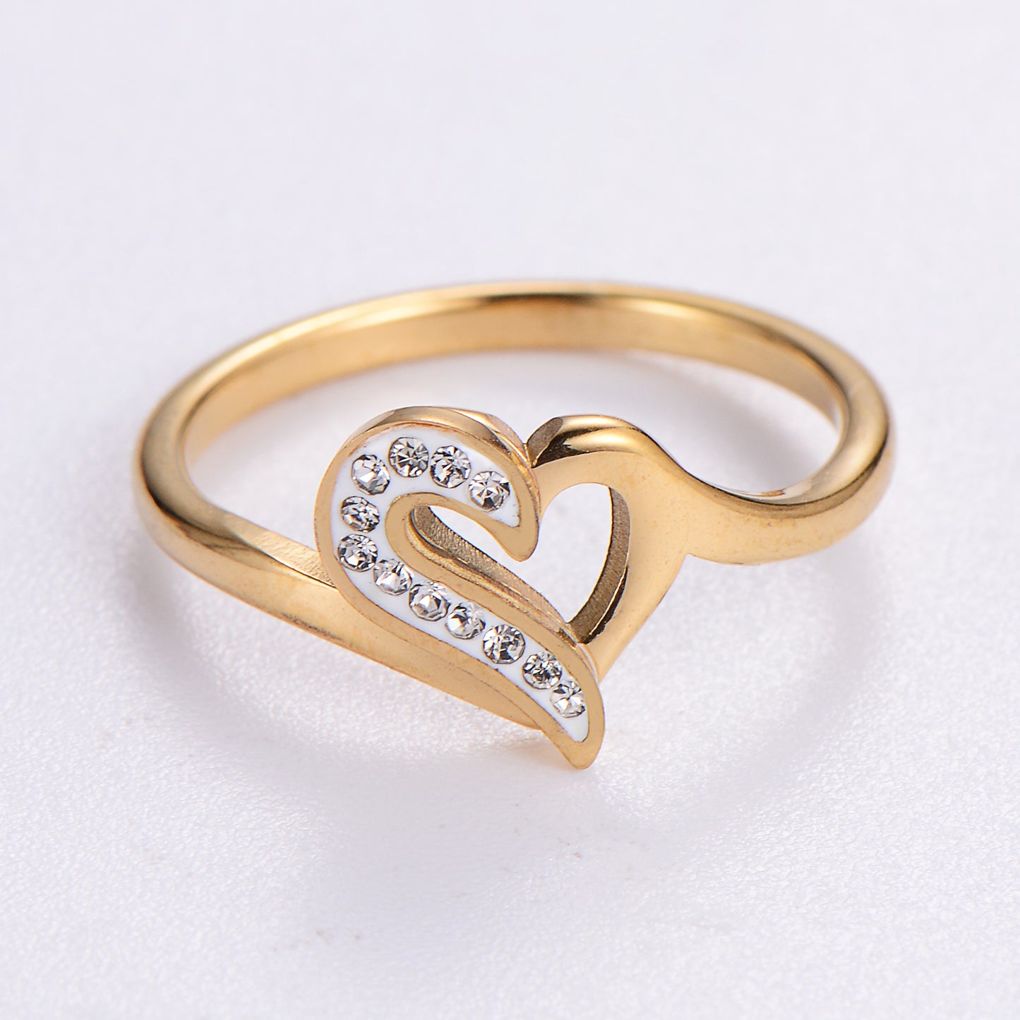 Elegant Romantic Heart Shape Stainless Steel Plating Inlay Rhinestones 18k Gold Plated Rose Gold Plated Rings