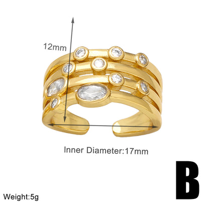 Simple Style Solid Color Copper Plating Inlay Zircon 18k Gold Plated Open Rings