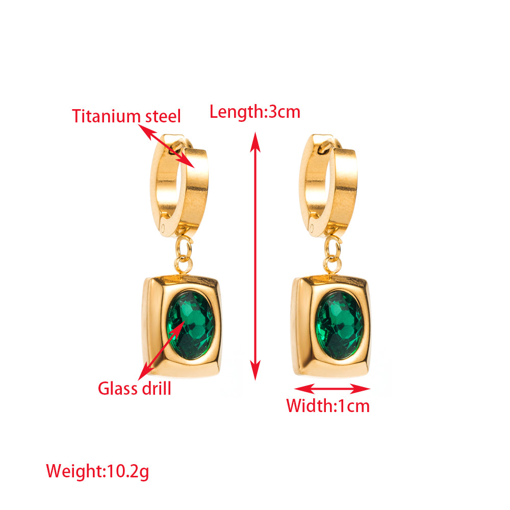 1 Pair Elegant Round Square Heart Shape Inlay Titanium Steel Rhinestones Gold Plated Drop Earrings